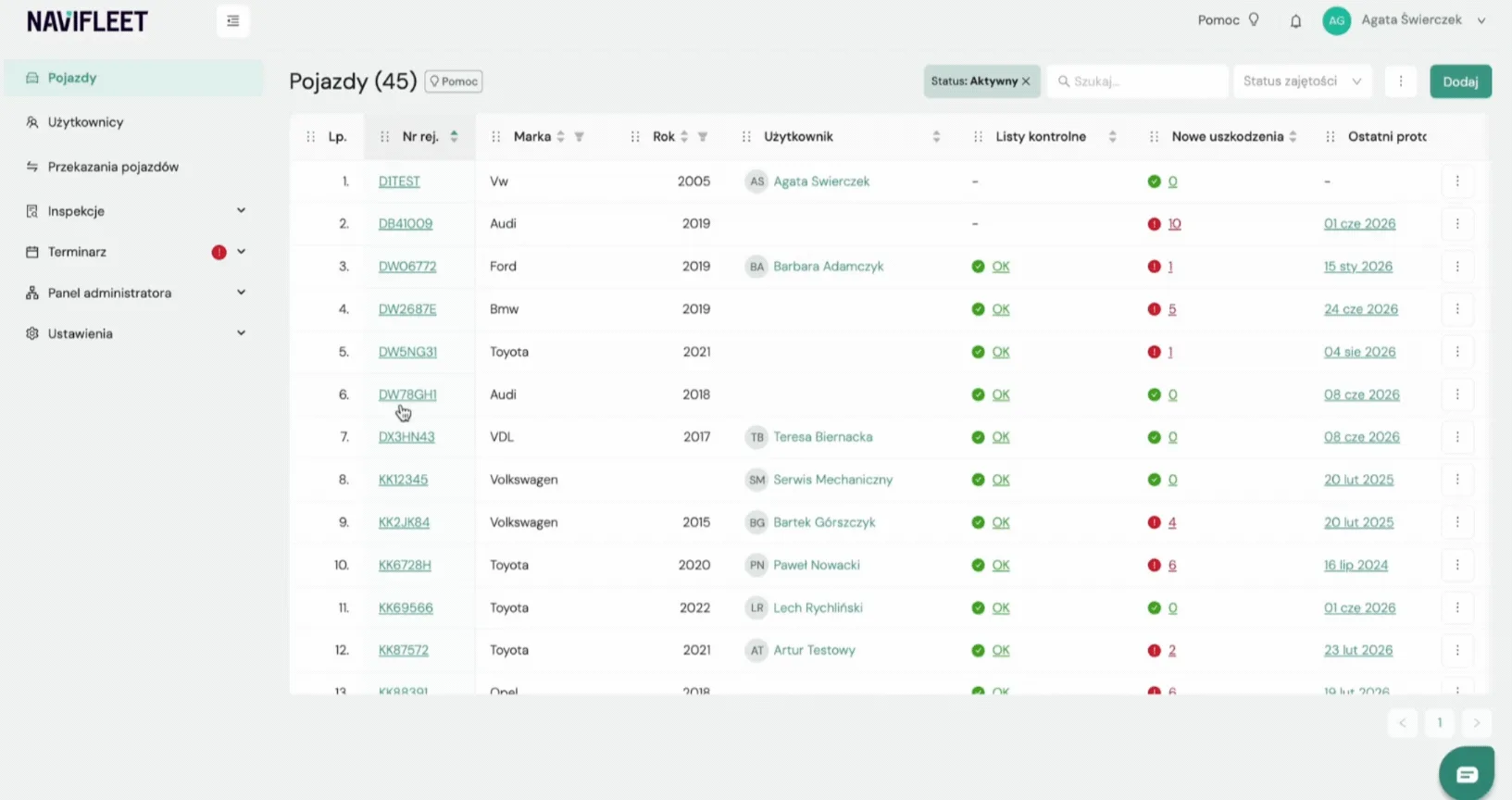 A single vehicle or user – screenshot of the Navifleet app