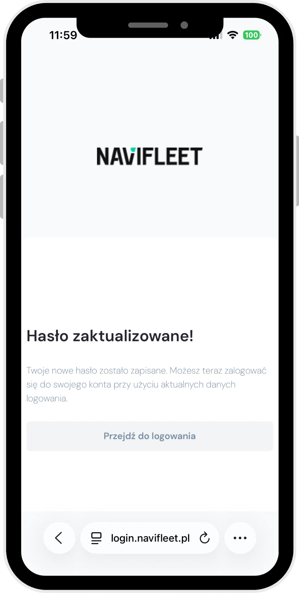 Confirmation – screenshot of the Navifleet app