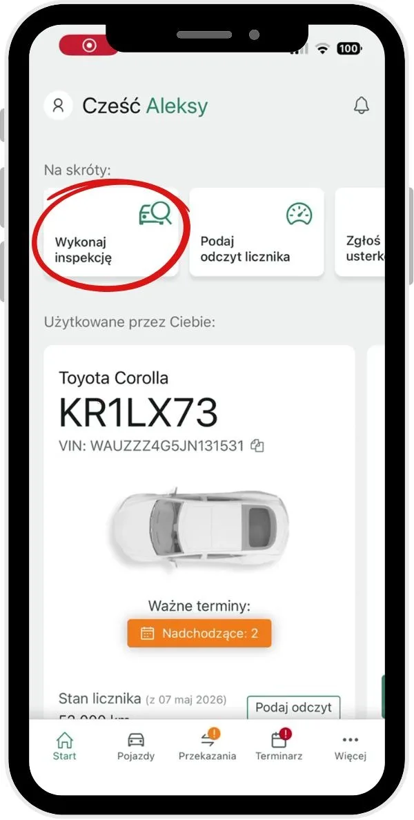 Showing the gas level in the handover report – screenshot of the Navifleet app