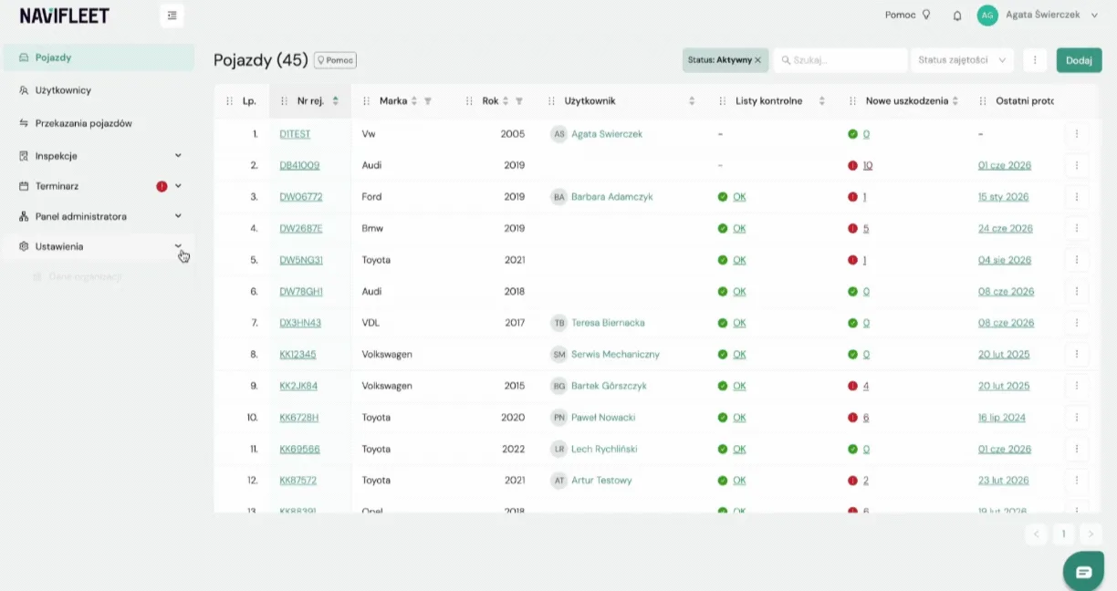 Several vehicles or users – screenshot of the Navifleet app
