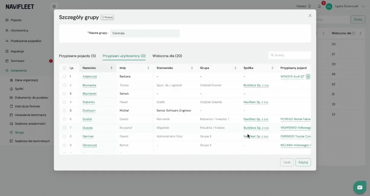 Adding a group – screenshot of the Navifleet app
