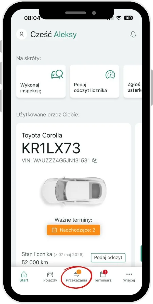 Where to find the completed report – screenshot of the Navifleet app