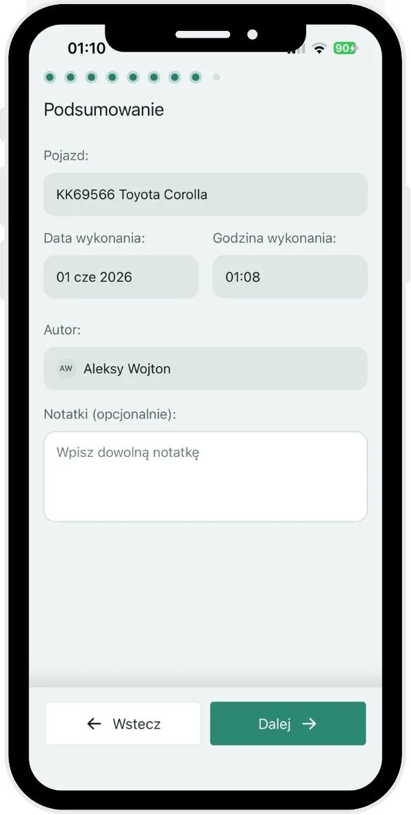 What steps does a vehicle inspection consist of? – screenshot of the Navifleet app