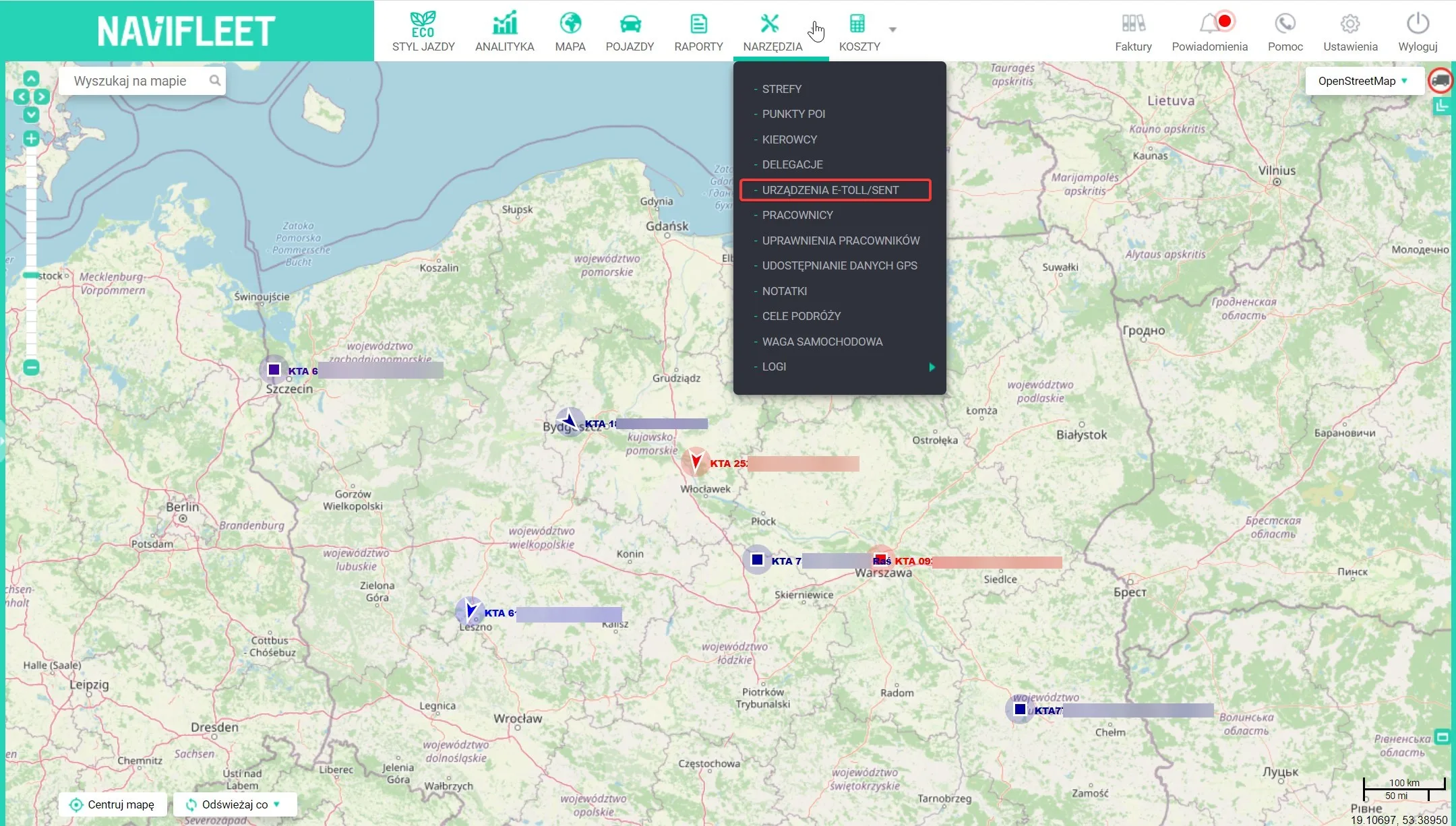 Communication with SENT in the Navifleet app – screenshot