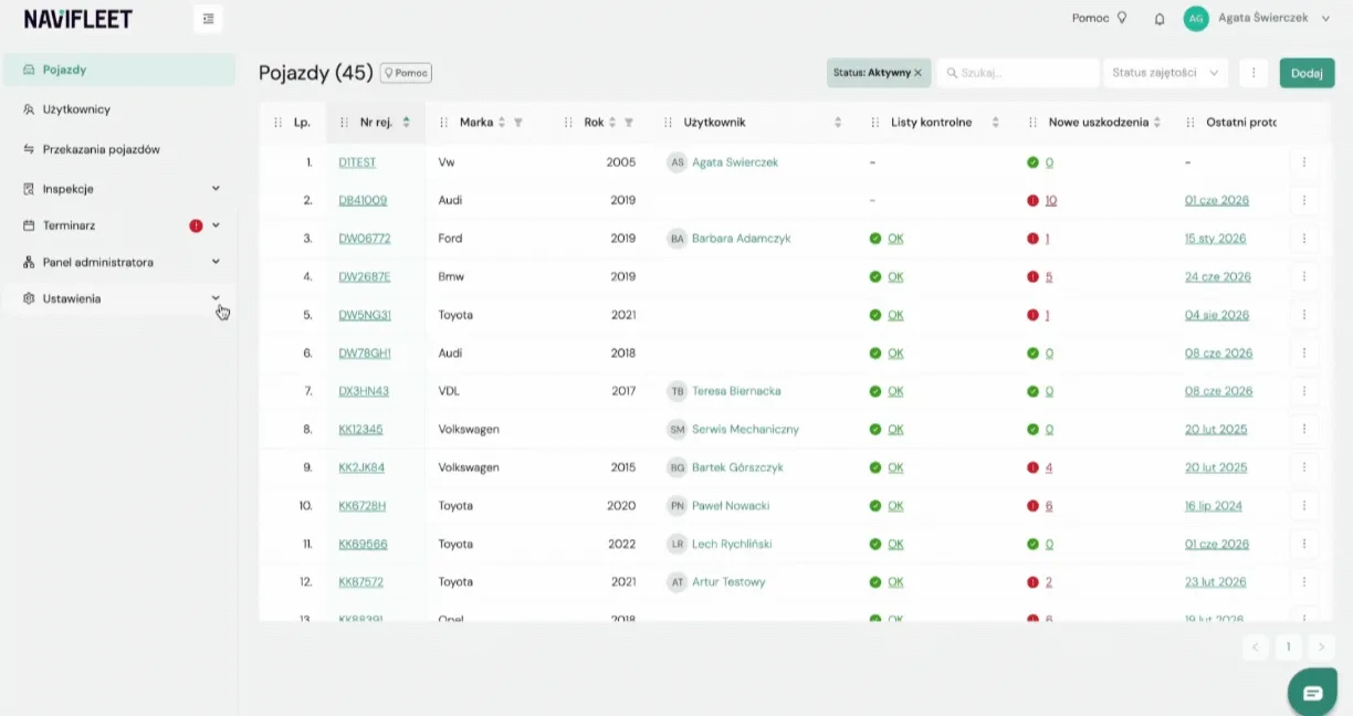 Deleting a checklist – screenshot of the Navifleet app