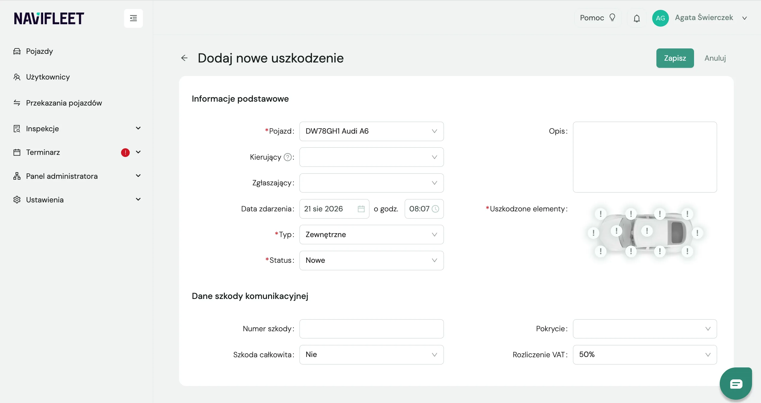 Motor insurance claim details – screenshot of the Navifleet app