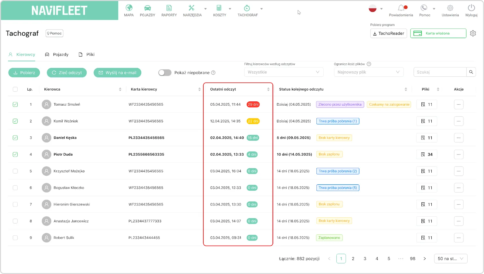 Regulatory compliance – screenshot of the Navifleet app