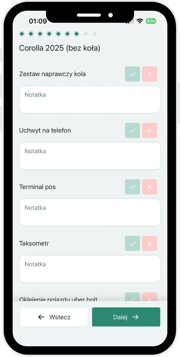 What steps does a vehicle inspection consist of? – screenshot of the Navifleet app
